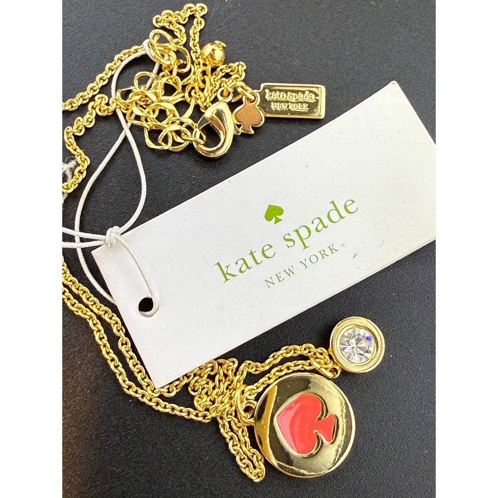 Kate Spade spot the spade charm pendant necklace enamel crystal Goldtone
